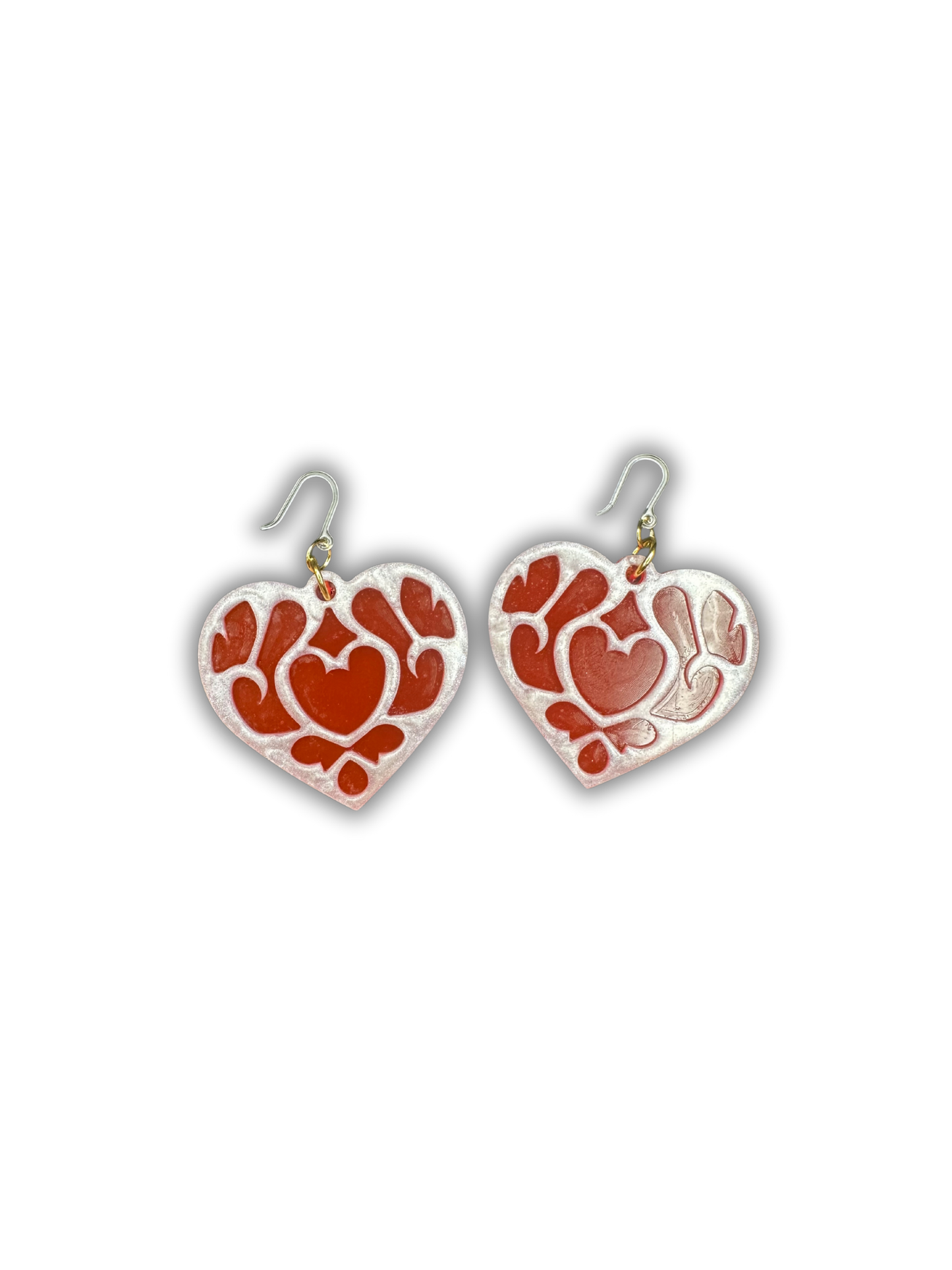 Lace Heart Dangle Earrings | Hypoallergenic Plastic Hooks