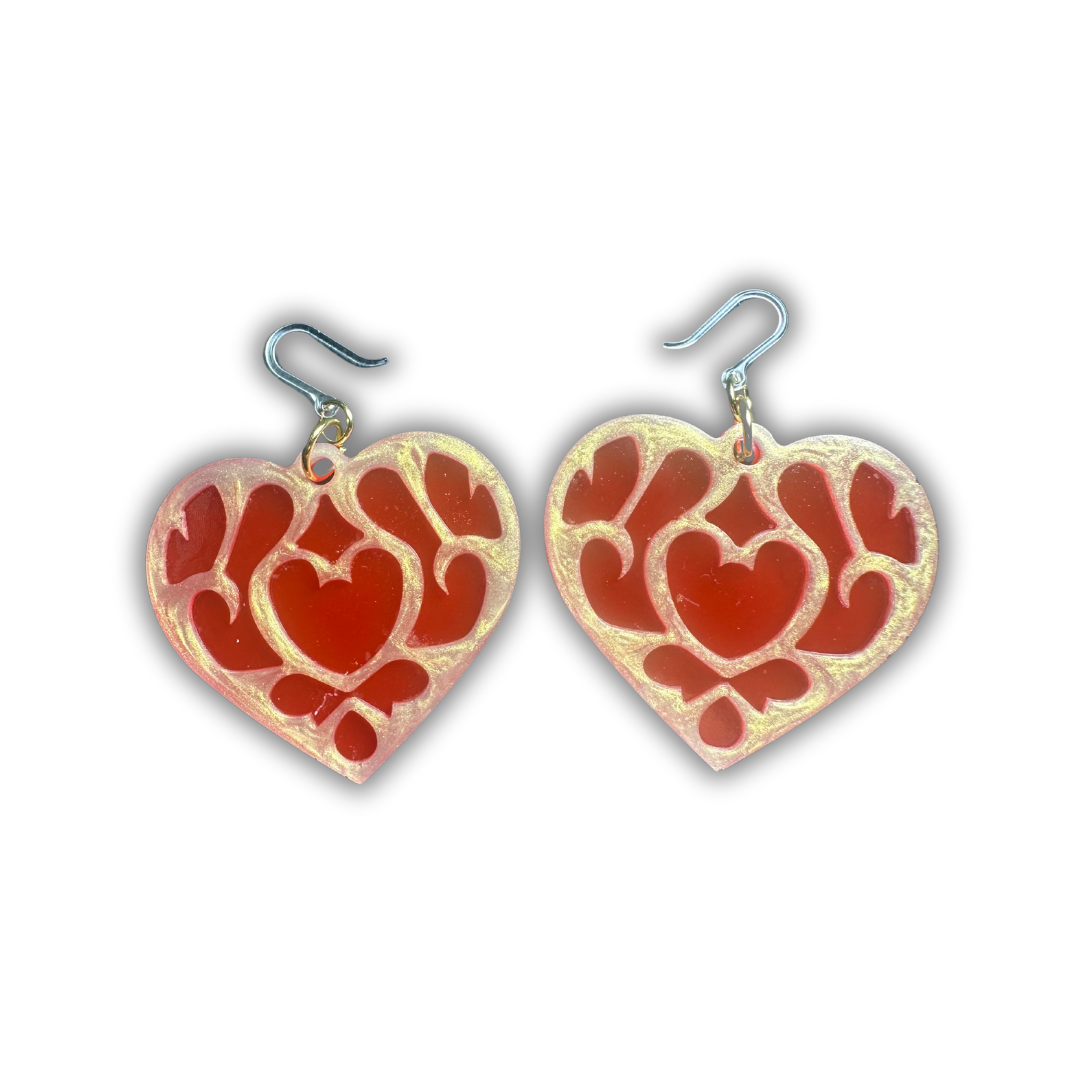 Lace Heart Dangle Earrings | Hypoallergenic Plastic Hooks