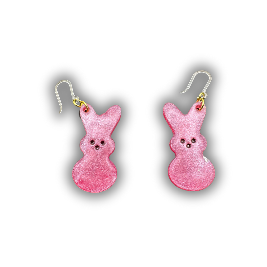 Bunny Resin Dangle Earrings with Hypoallergenic Plastic Hooks for Sensitive Ears pink