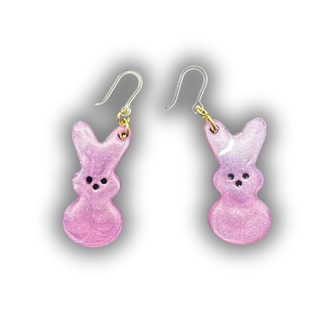 Bunny Resin Dangle Earrings with Hypoallergenic Plastic Hooks for Sensitive Ears purple