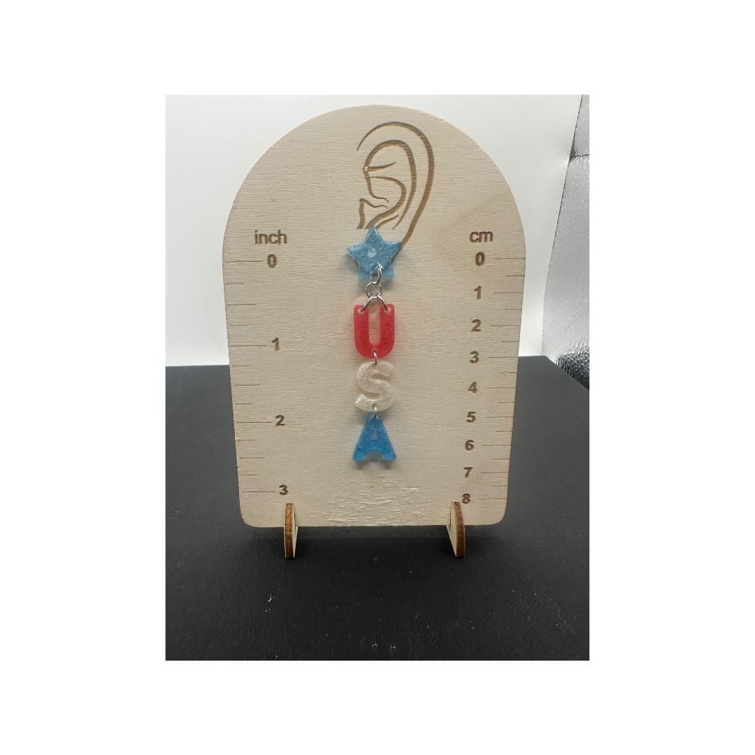 USA Resin Dangle Earrings with Hypoallergenic Plastic Posts for Sensitive Ears