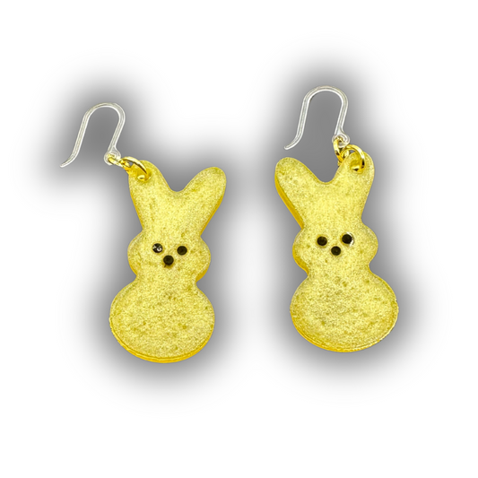 Bunny Resin Dangle Earrings with Hypoallergenic Plastic Hooks for Sensitive Ears yellow