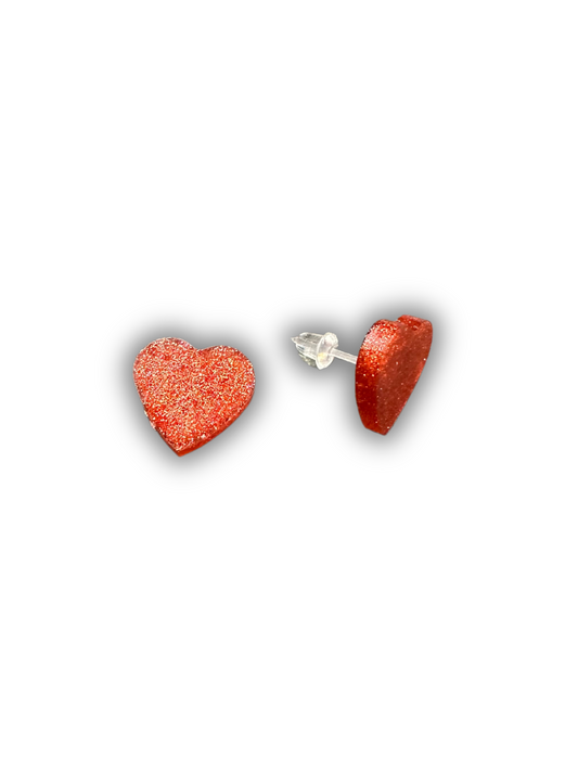 Heart Resin Stud Earrings with Hypoallergenic Plastic Posts for Sensitive Ears red
