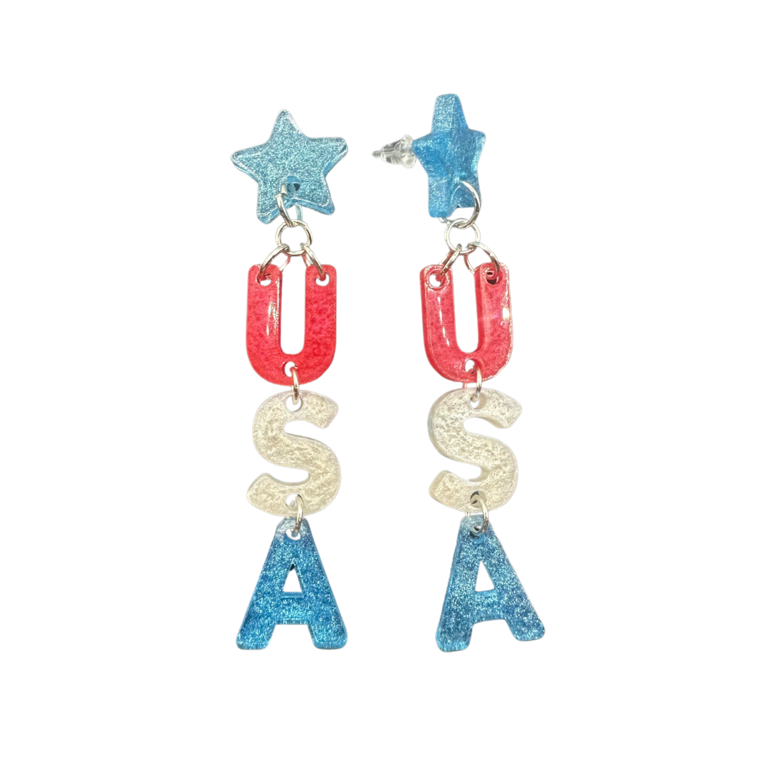 USA Resin Dangle Earrings with Hypoallergenic Plastic Posts for Sensitive Ears